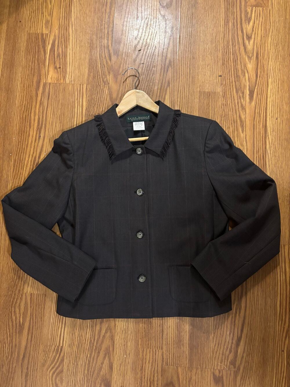 Harve Bernard Gray Plaid Wool Blazer Professional Office Workwear Skirt Suit